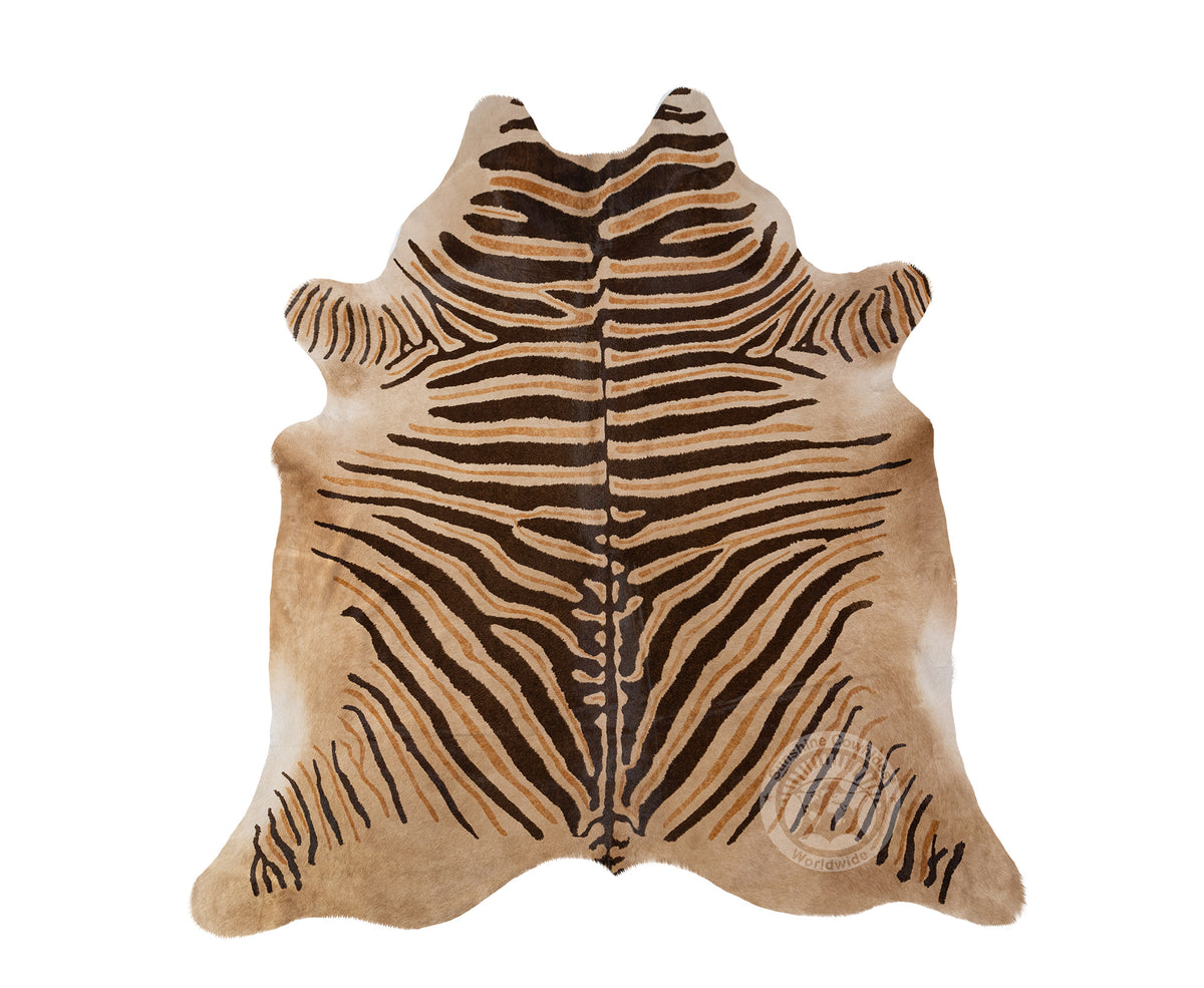 Zebra Wild Black Stripes on Beige Cowhide Rug Sunshine Cowhides