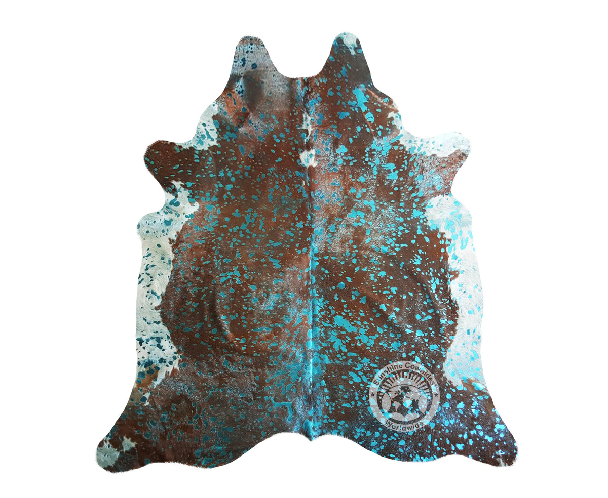 Devore Metallic Turquoise on Brown & White Cowhides Sunshine Cowhides