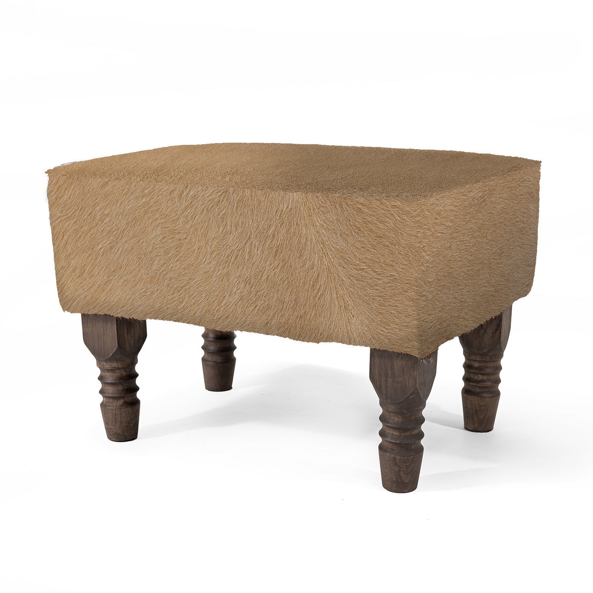 Custom Foot Stool with Wooden Legs hair on Cowhide- Palomino – Sunshine ...