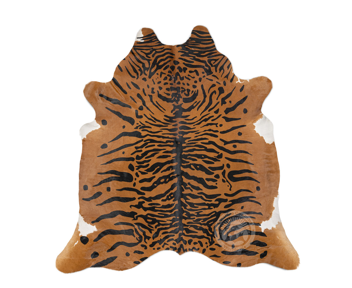 Bengal Tiger on Caramel Cowhide Rug Sunshine Cowhides