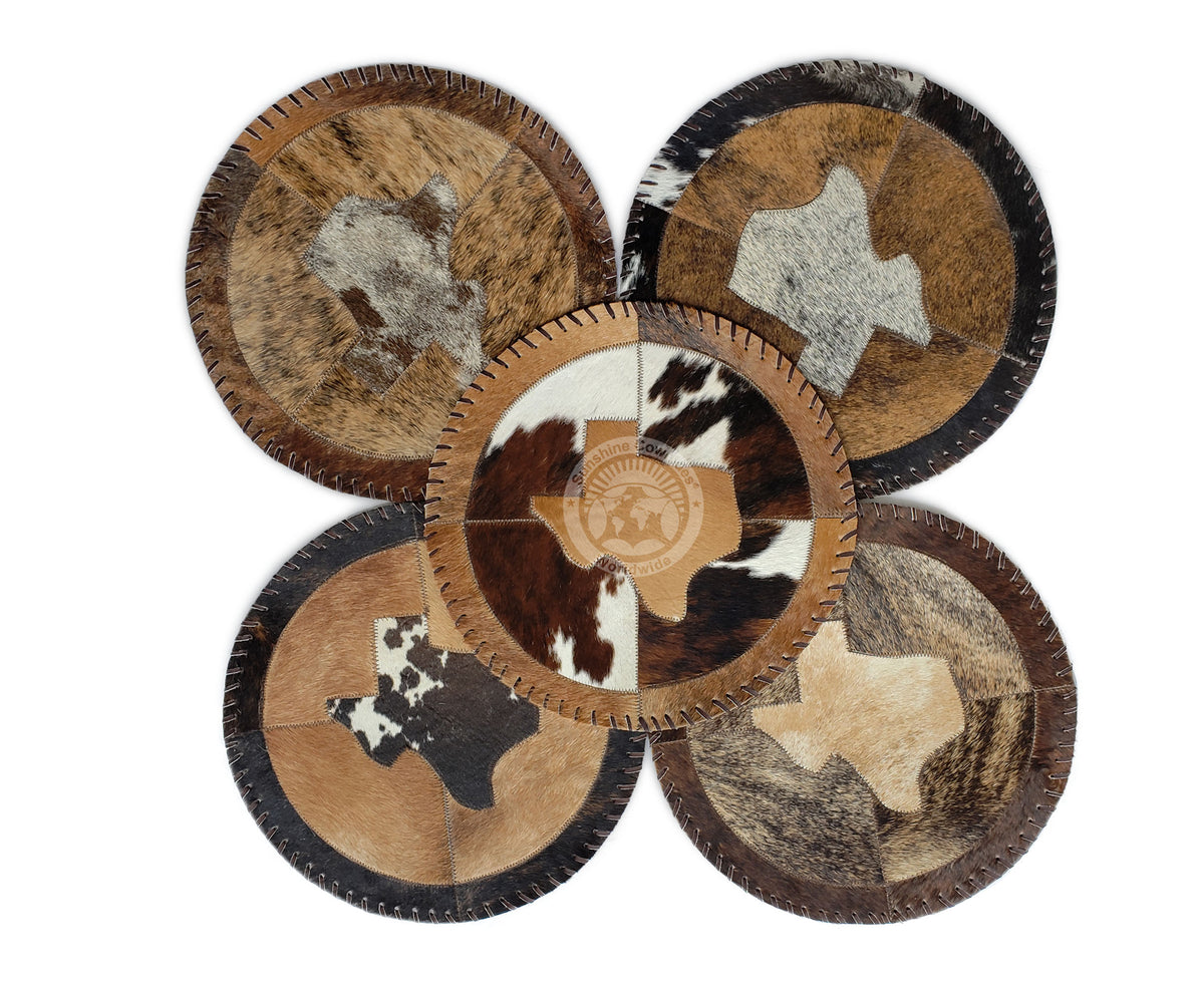 Round Cowhide Placemats Texas Map Sunshine Cowhides